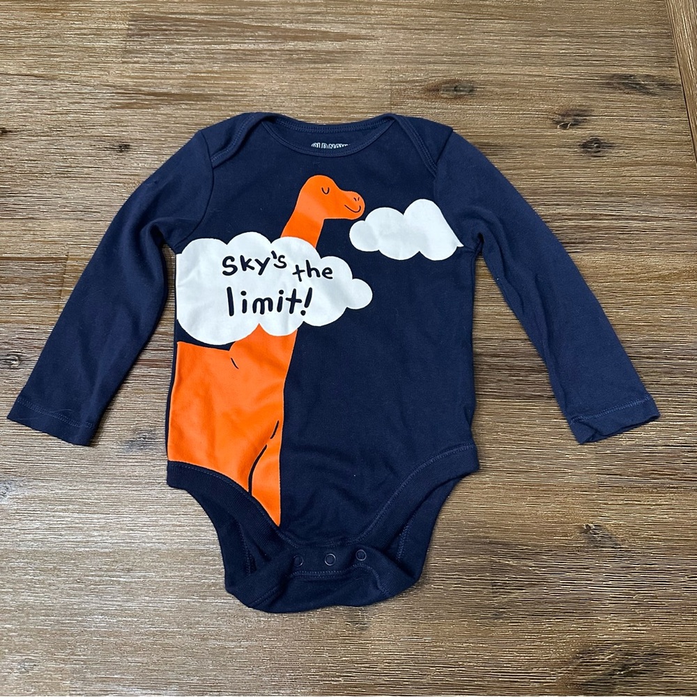4/20$ Old Navy Navy and Orange Dino Bodysuit Onesie size 12-18 months
